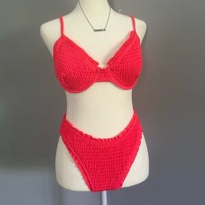 Coral Ruffled Underwire Bikini